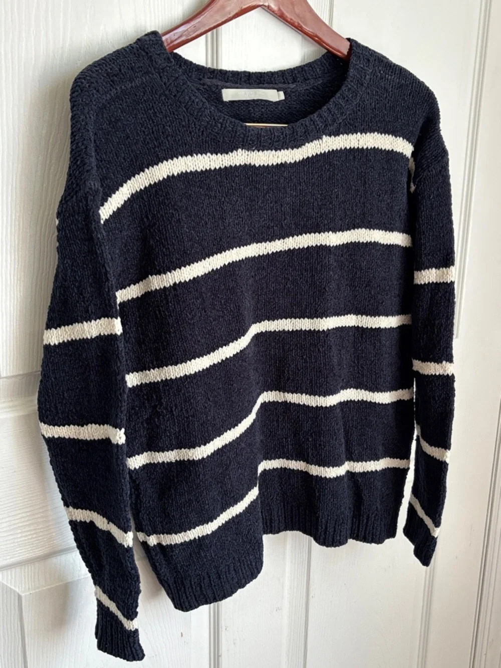 One Grey Day Navy blue white stripe cotton sweater size XS nautical casual warm